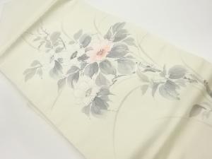 作家物　手描き銀彩花葉模様刺繍名古屋帯